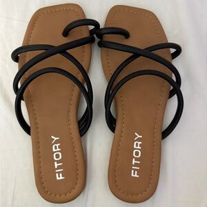 Black Strappy Slide Sandals (Never worn)